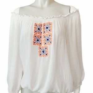 Pia Pauro Off The Shoulder Embroidered Gauze Top Size Medium